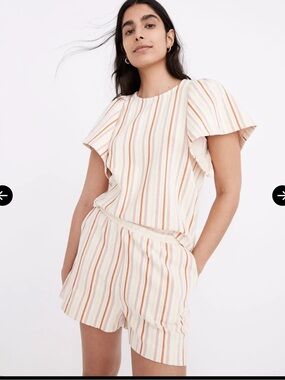 MADEWELL Textured Flutter-Sleeve Crop Top In Stripe large